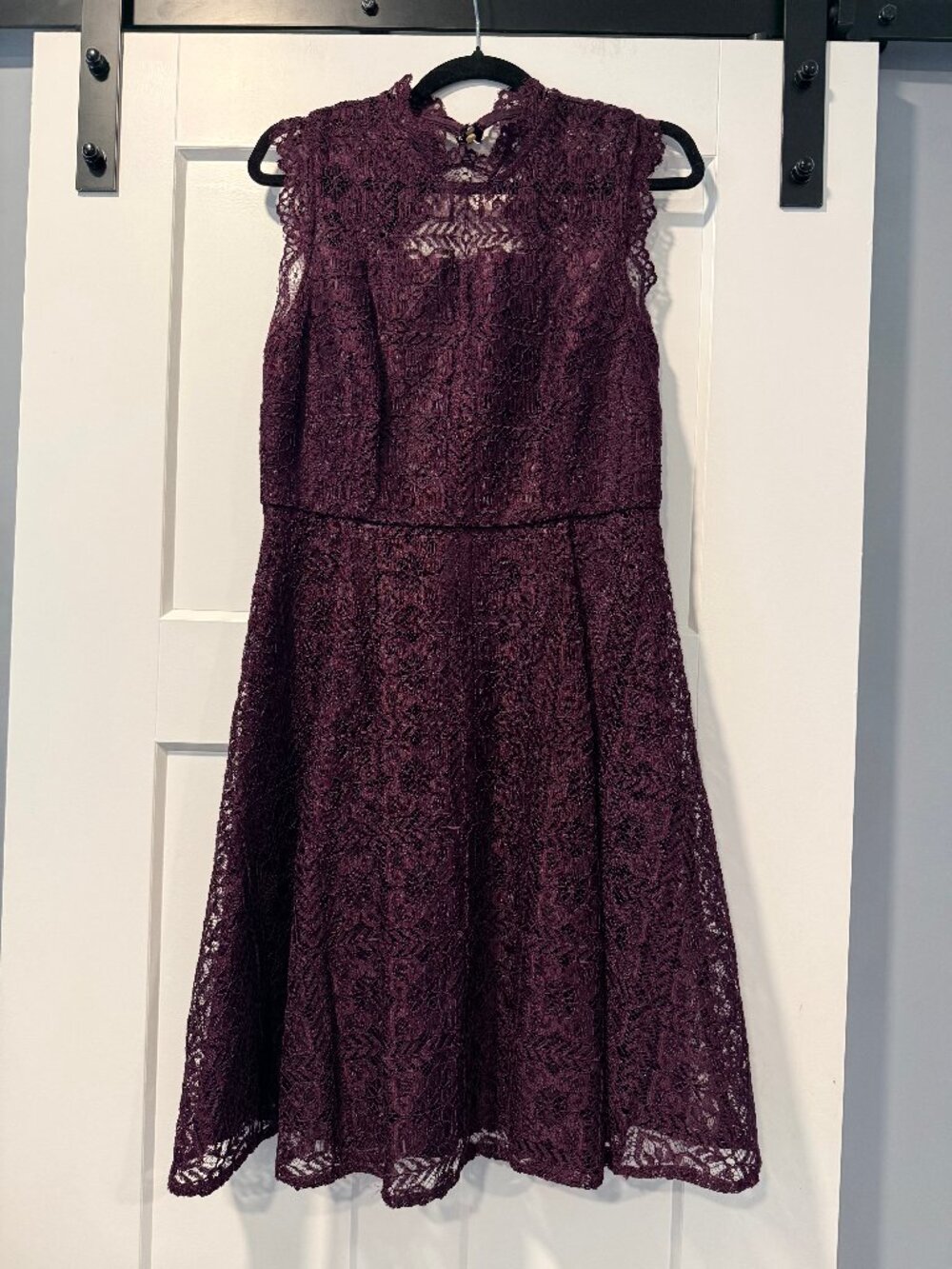 Calvin Klein Burgundy Semi-Formal Lace-Overlay Open-Bacl Midi Dress
